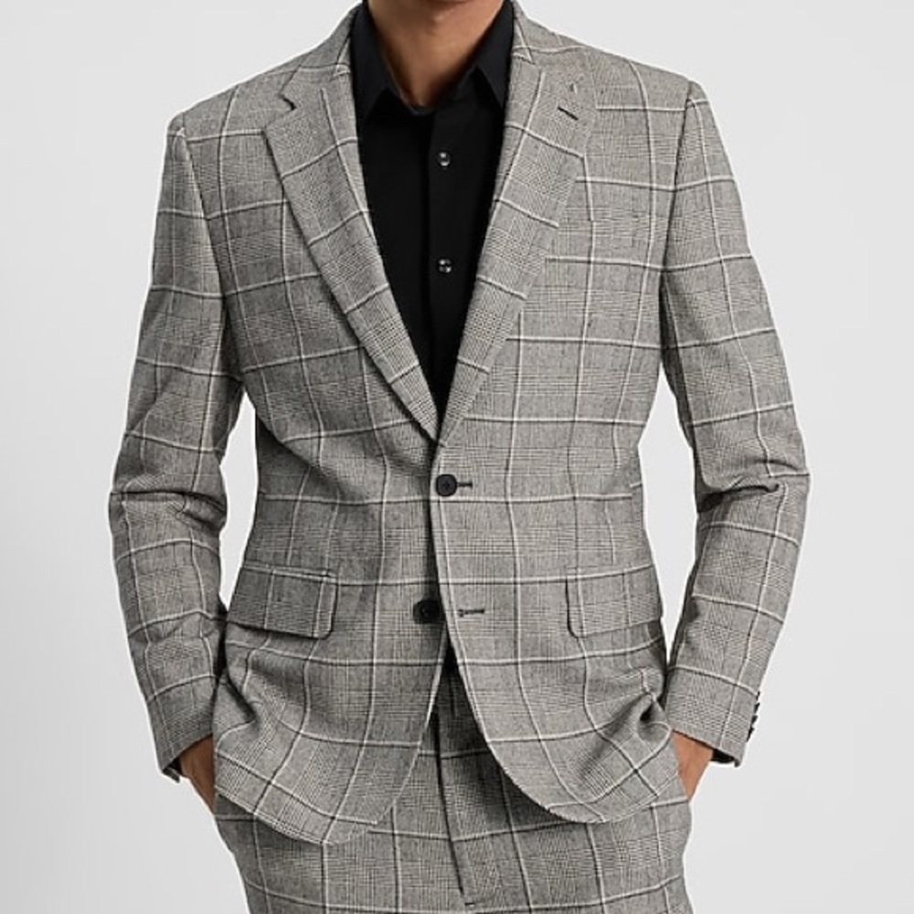 Express Mens Premium Slim Fit Plaid Wool Blend Blazer Sport Coat Suit Jacket 40R
